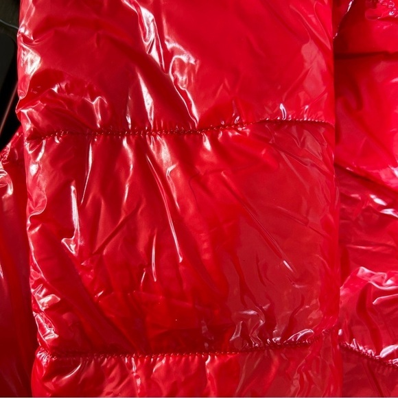 ZIAI Wet Look Red Puffer Hooded Jacket  w/ Detachable Faux Fur Trim - Picture 15 of 16